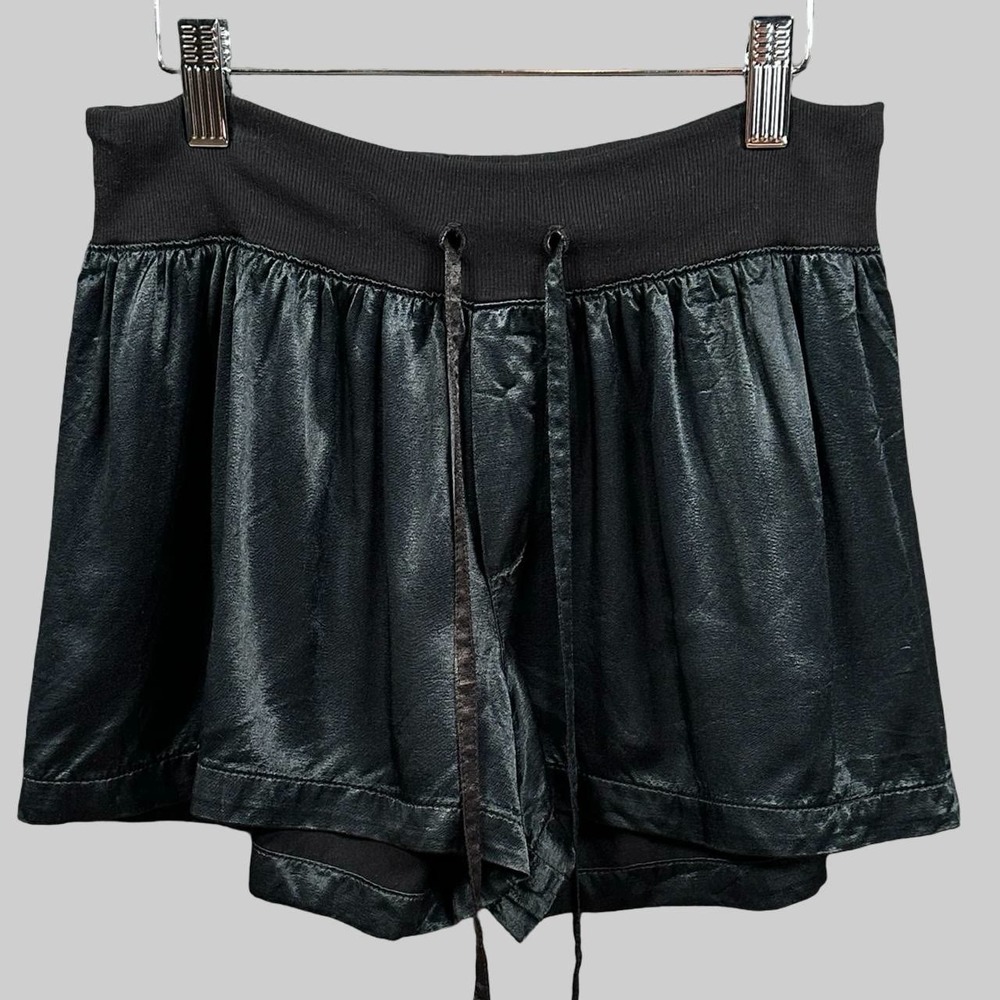 PJ Harlow Mikel Satin Pajama Shorts XS Black Ribbed Drawstring Waist Loungewear